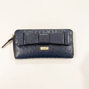 Kate Spade Bow Wallet Blue Ostrich 100% Leather Charm City
